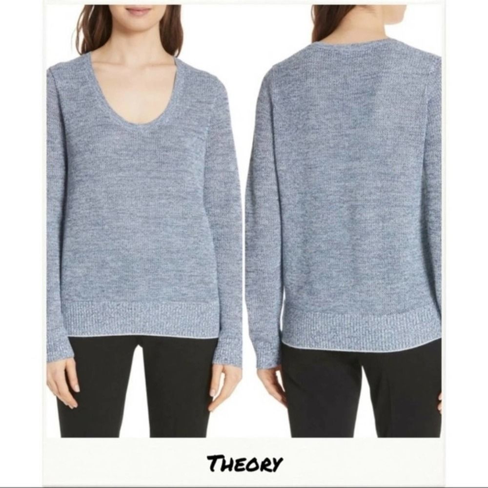 Theory Admiral Mix Scoop Neck heathered Grey Pullover Sweater Women's size Small